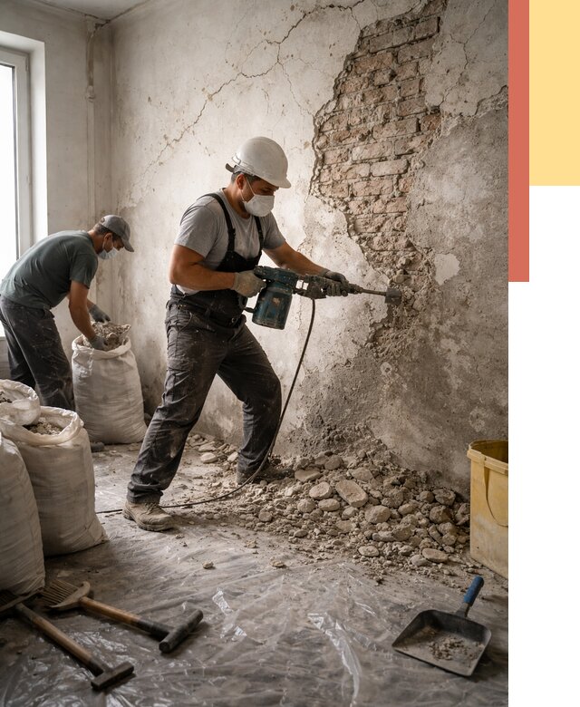 Демонтаж штукатурки со стен в Кстово от 7332 руб/м² — быстро и недорого | ОТДЕЛОЧНИК-Ксв