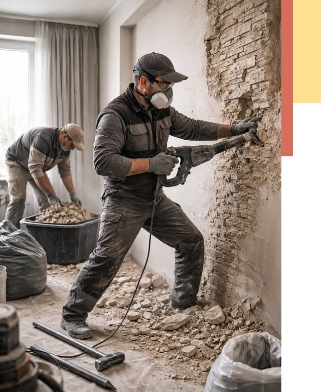 Демонтаж декоративного камня в Кстово от 1477 руб/м² — быстро и недорого | ОТДЕЛОЧНИК-Ксв