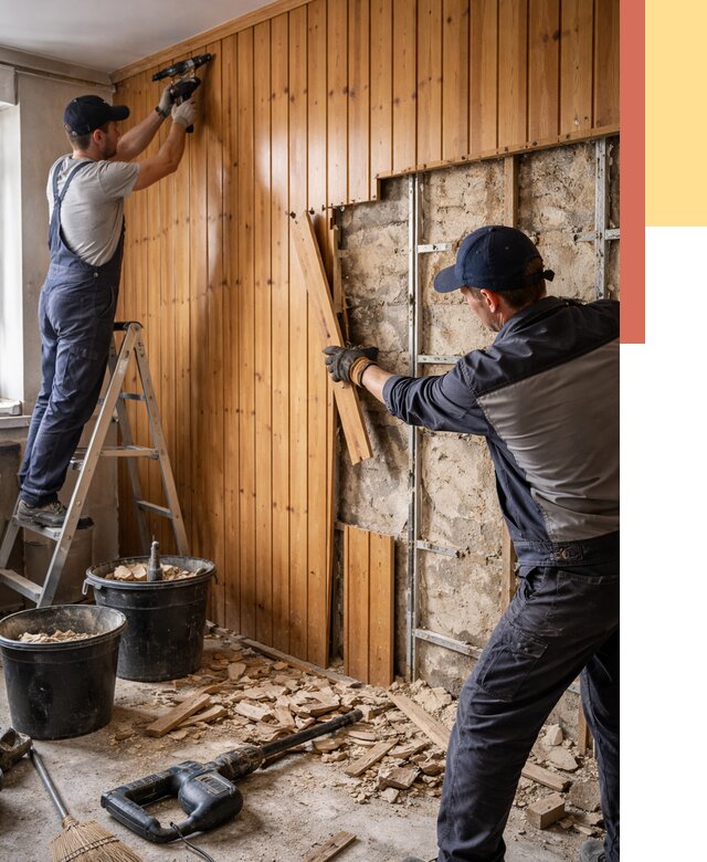 Демонтаж вагонки со стен в Кстово от 1477 руб. — снятие, удаление, срочно | ОТДЕЛОЧНИК-Ксв