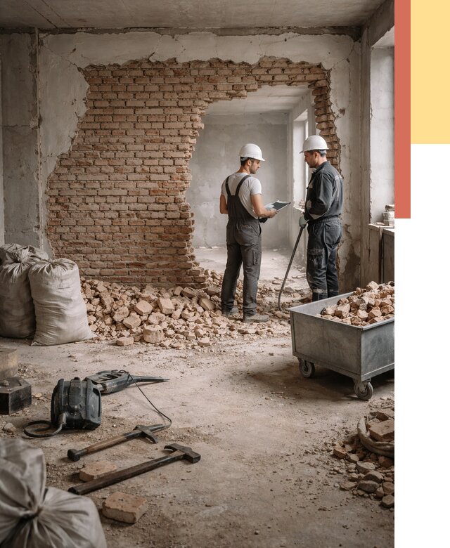 Демонтаж кирпичных стен в Кстово от 4277 руб. — быстро, недорого, под ключ | ОТДЕЛОЧНИК-Ксв