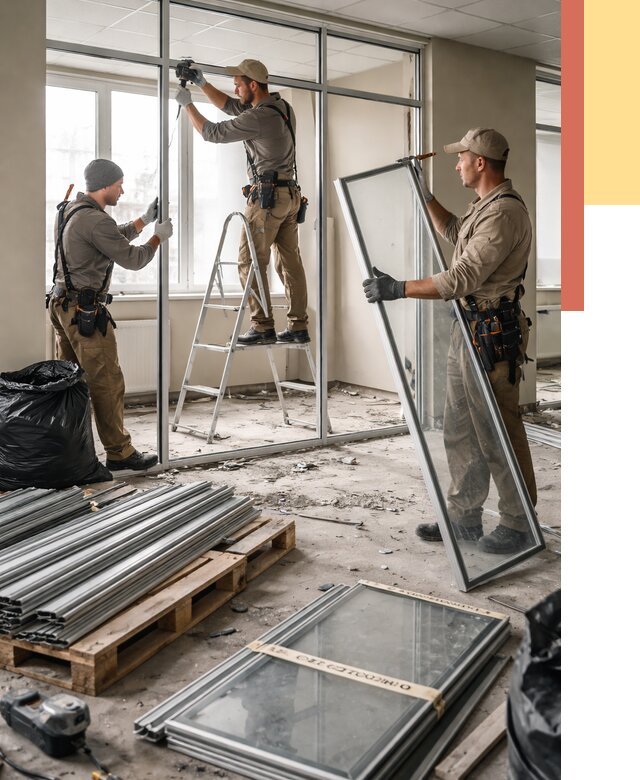 Демонтаж алюминиевых перегородок в Кстово от 4277 руб. — быстро и недорого | ОТДЕЛОЧНИК-Ксв