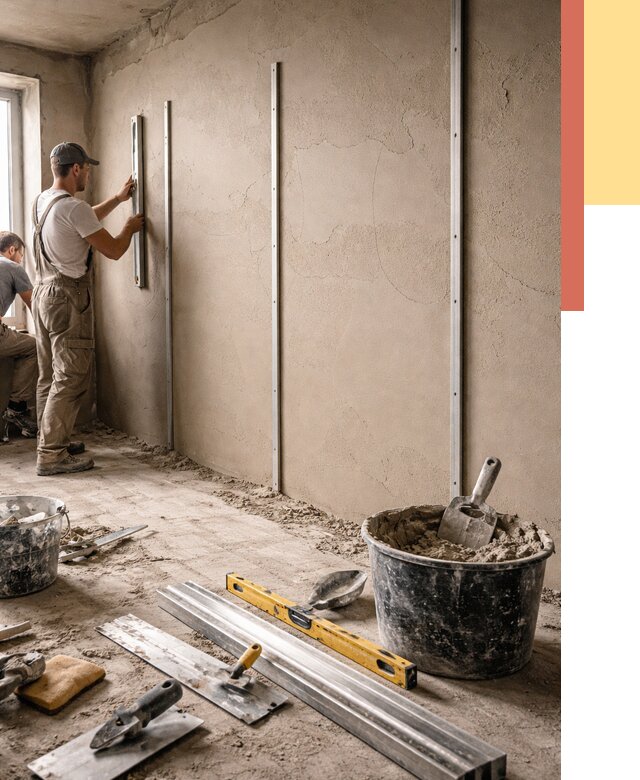 Штукатурка стен по маякам в Кстово от 5601 руб./м² — выравнивание под ключ | ОТДЕЛОЧНИК-Ксв