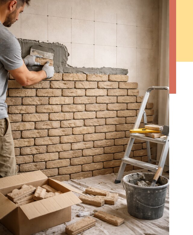 Монтаж декоративного кирпича в Кстово от 3259 руб./м² — быстро и недорого | ОТДЕЛОЧНИК-Ксв