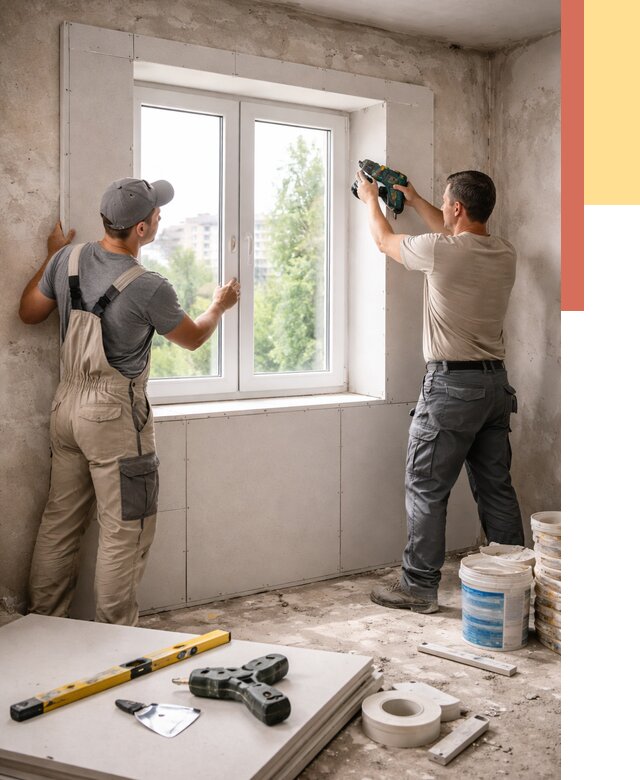 Монтаж откосов из гипсокартона в Кстово от 4583 руб. под ключ | ОТДЕЛОЧНИК-Ксв