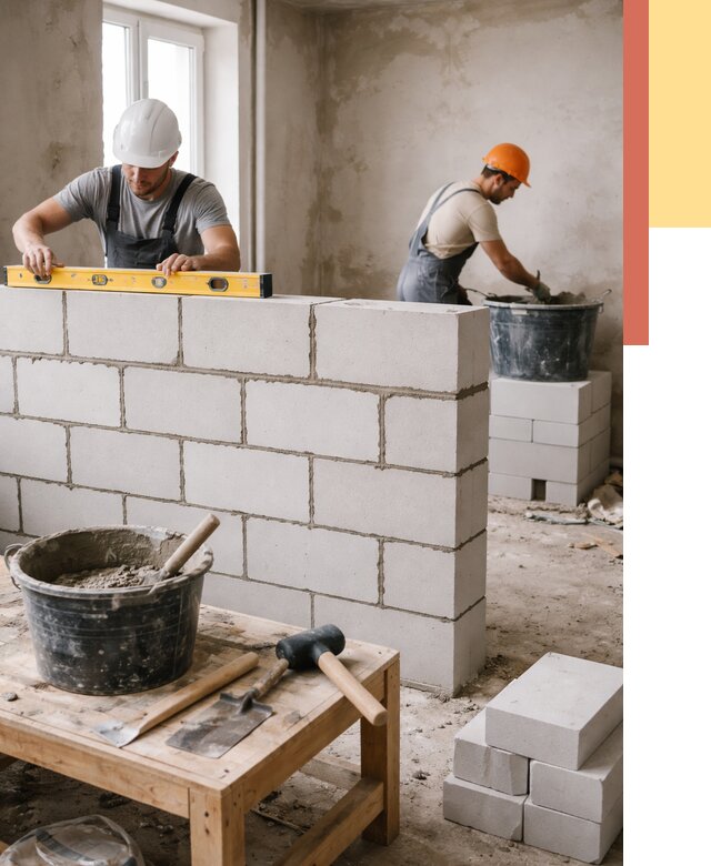 Кладка перегородок из газобетона в Кстово от 3259 руб. под ключ | ОТДЕЛОЧНИК-Ксв