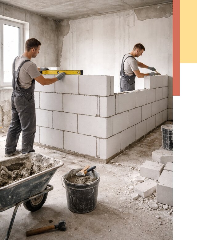 Кладка перегородок из ПГП в Кстово от 2546 руб./м2 — монтаж и возведение под ключ | ОТДЕЛОЧНИК-Ксв