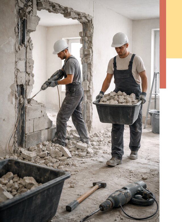 Демонтаж блоковых перегородок в Кстово от 3819 руб. — быстро и недорого | ОТДЕЛОЧНИК-Ксв