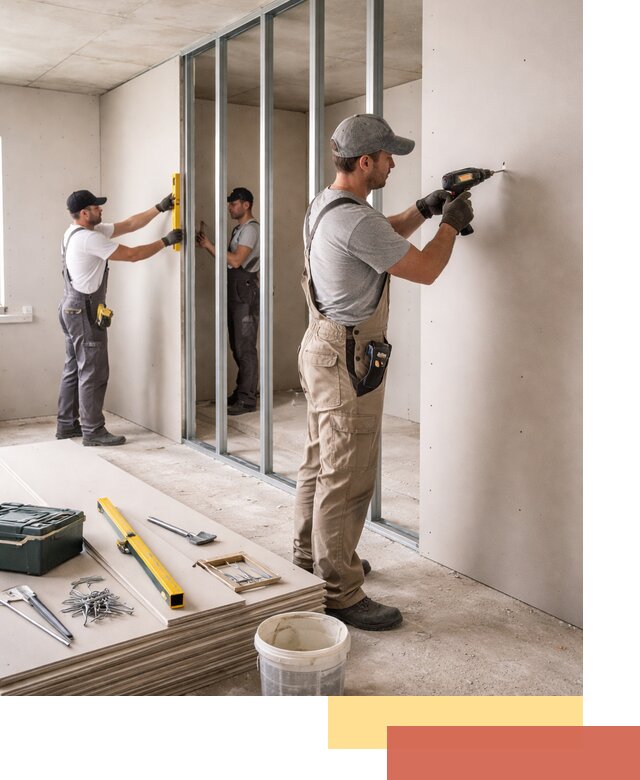 Однослойная перегородка из гипсокартона в Кстово под ключ, монтаж и отделка