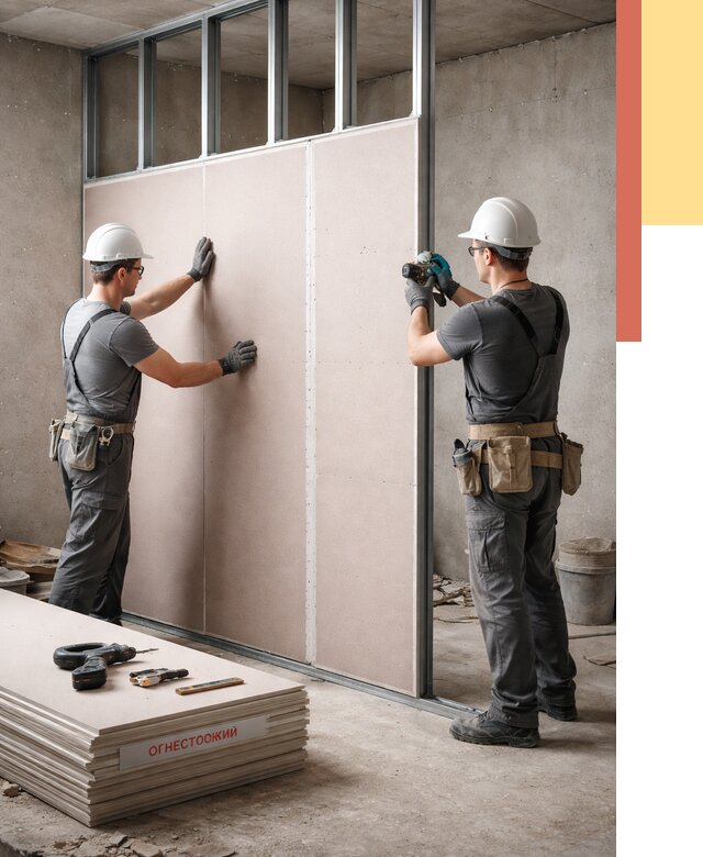 Перегородка из огнестойкого гипсокартона в Кстово от 1884 руб. под ключ | ОТДЕЛОЧНИК-Ксв