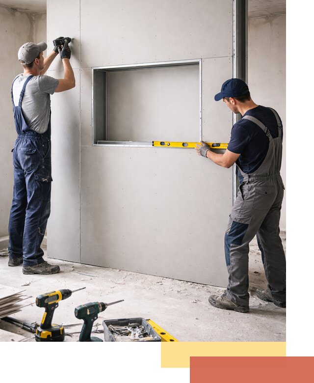 Перегородка из гипсокартона с нишей под декор в Кстово