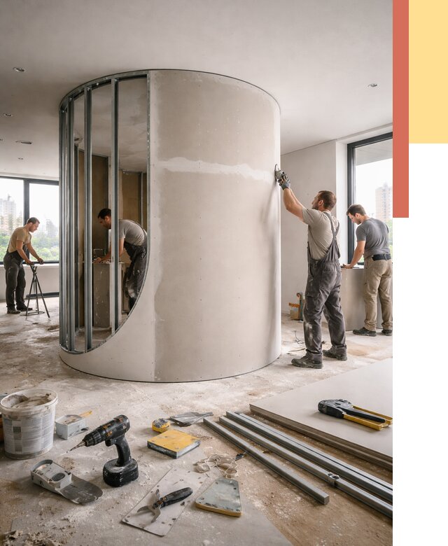 Радиусная перегородка из гипсокартона в Кстово от 2953 руб. под ключ | ОТДЕЛОЧНИК-Ксв