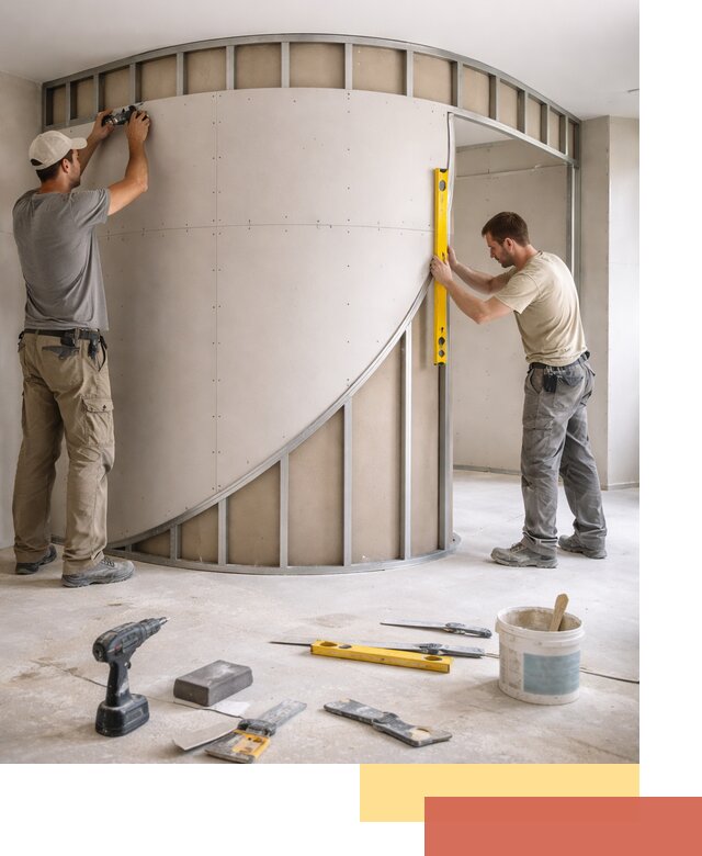 Радиусная перегородка из гипсокартона в Кстово под ключ