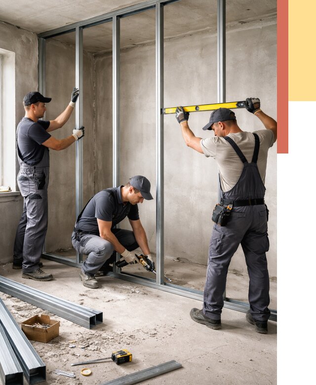 Монтаж каркаса перегородки из профиля в Кстово от 764 руб. | ОТДЕЛОЧНИК-Ксв