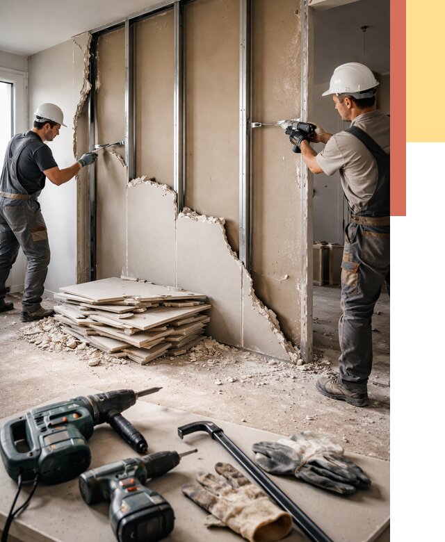 Демонтаж перегородки из гипсокартона в Кстово от 1222 руб. быстро и недорого | ОТДЕЛОЧНИК-Ксв