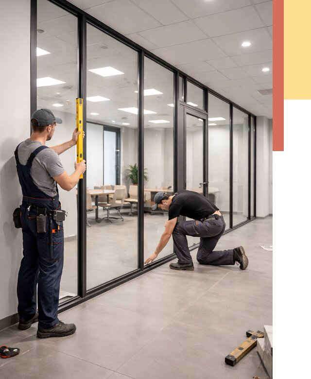 Каркасные стеклянные перегородки в Кстово под ключ от 9369 руб. | ОТДЕЛОЧНИК-Ксв