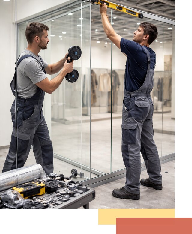 Стеклянные перегородки для магазинов в Кстово — монтаж и установка