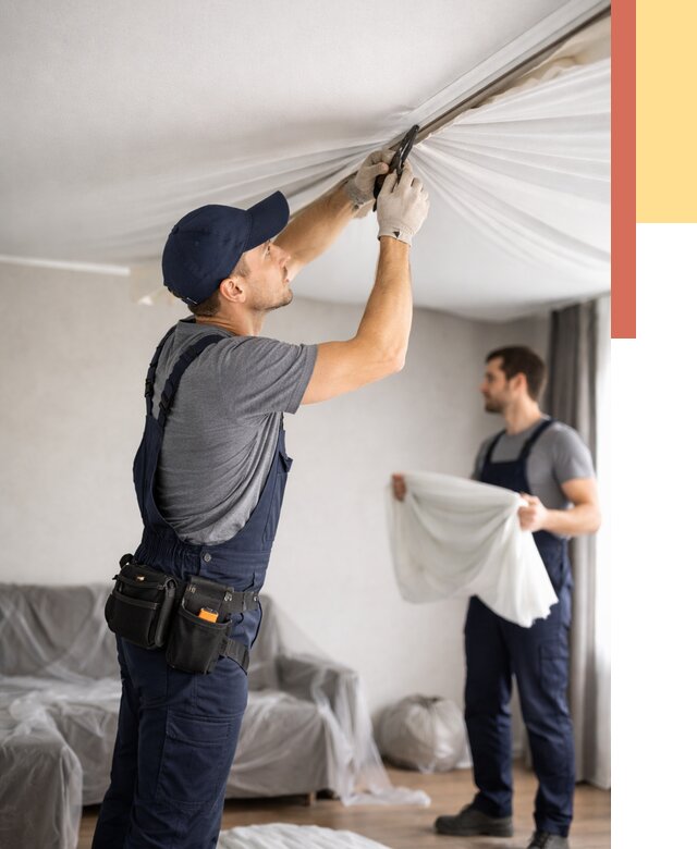 Демонтаж натяжного потолка в Кстово от 4583 руб. — снятие и разбор под ключ | ОТДЕЛОЧНИК-Ксв