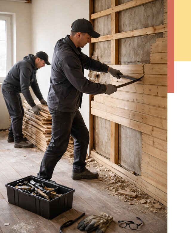 Демонтаж вагонки в Кстово от 3870 руб/м2 — быстро и недорого | ОТДЕЛОЧНИК-Ксв