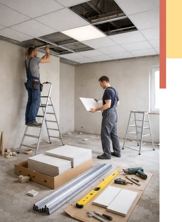 Монтаж потолка армстронг в Кстово от 4583 руб/м2 — быстрая установка под ключ | ОТДЕЛОЧНИК-Ксв