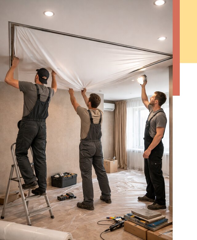 Монтаж ПВХ натяжного потолка в Кстово от 3564 руб. под ключ | ОТДЕЛОЧНИК-Ксв