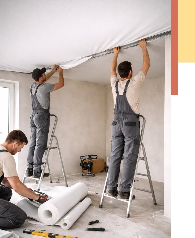 Монтаж тканевого натяжного потолка в Кстово от 3564 руб. под ключ | ОТДЕЛОЧНИК-Ксв