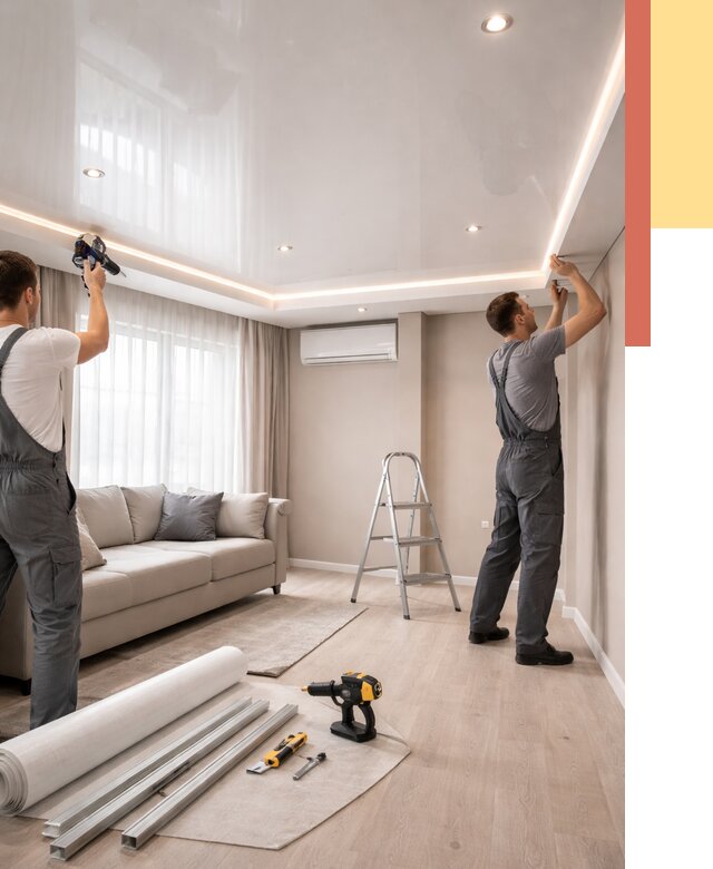 Монтаж глянцевого натяжного потолка в Кстово от 764 руб. под ключ | ОТДЕЛОЧНИК-Ксв