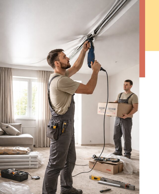 Монтаж сатинового натяжного потолка в Кстово от 3564 руб. | Быстро, недорого — ОТДЕЛОЧНИК-Ксв