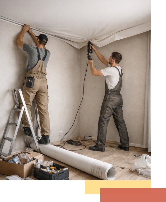 Монтаж цветного натяжного потолка в Кстово за один день