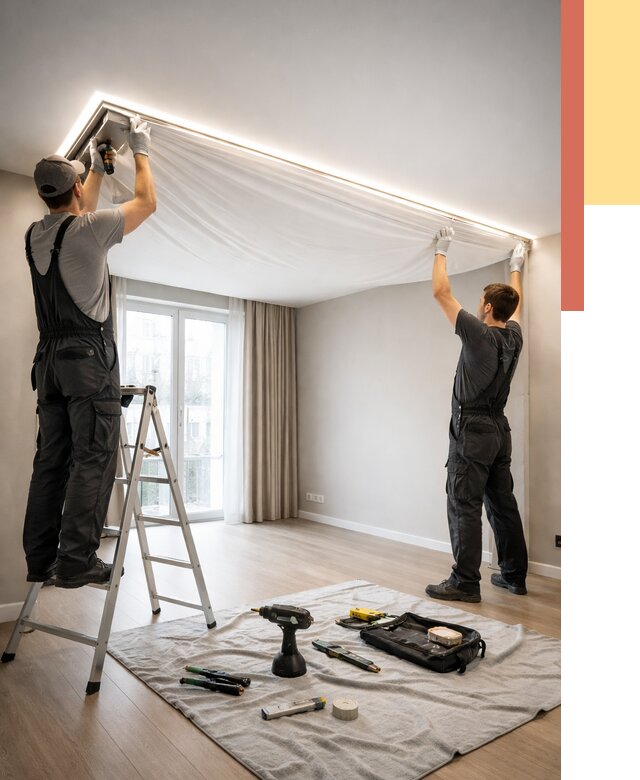 Монтаж парящего натяжного потолка в Кстово от 4583 руб. быстро и недорого | ОТДЕЛОЧНИК-Ксв