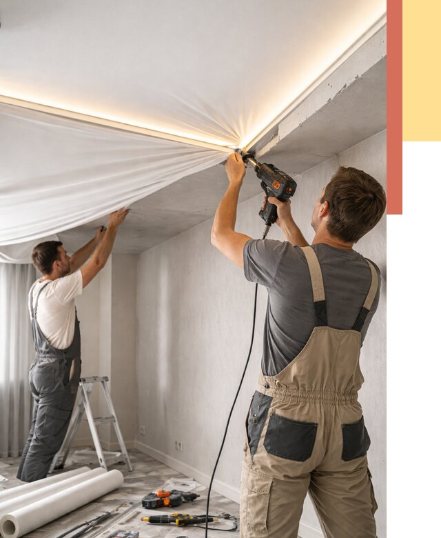 Монтаж натяжного потолка с подсветкой в Кстово от 967 руб. | ОТДЕЛОЧНИК-Ксв