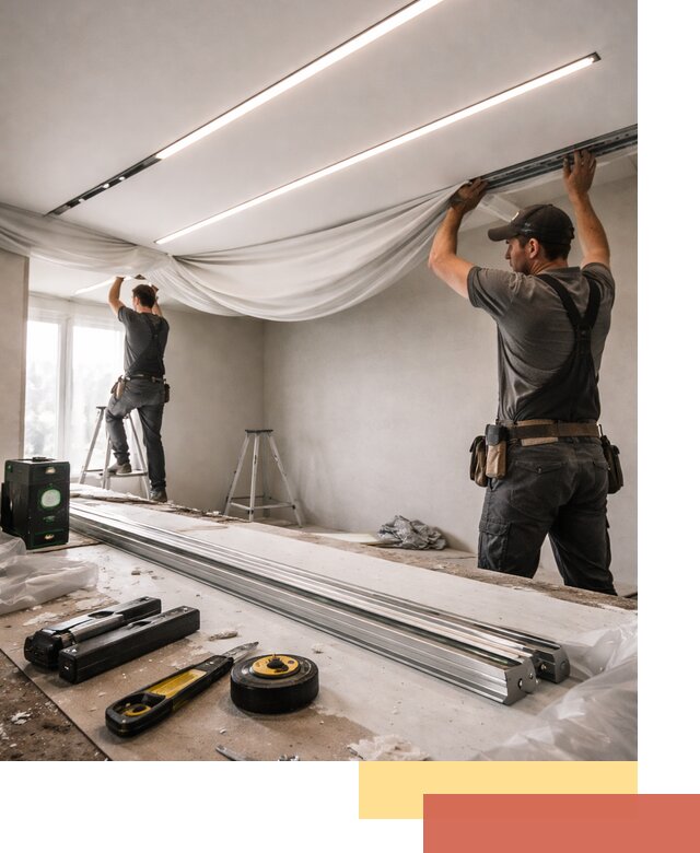 Монтаж натяжных потолков со световыми линиями в Кстово