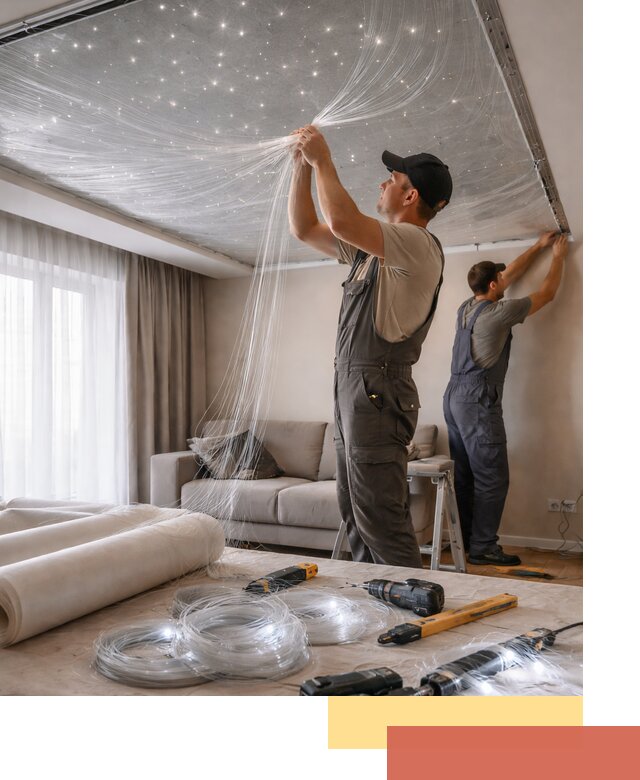 Монтаж натяжного потолка «Звездное небо» в Кстово