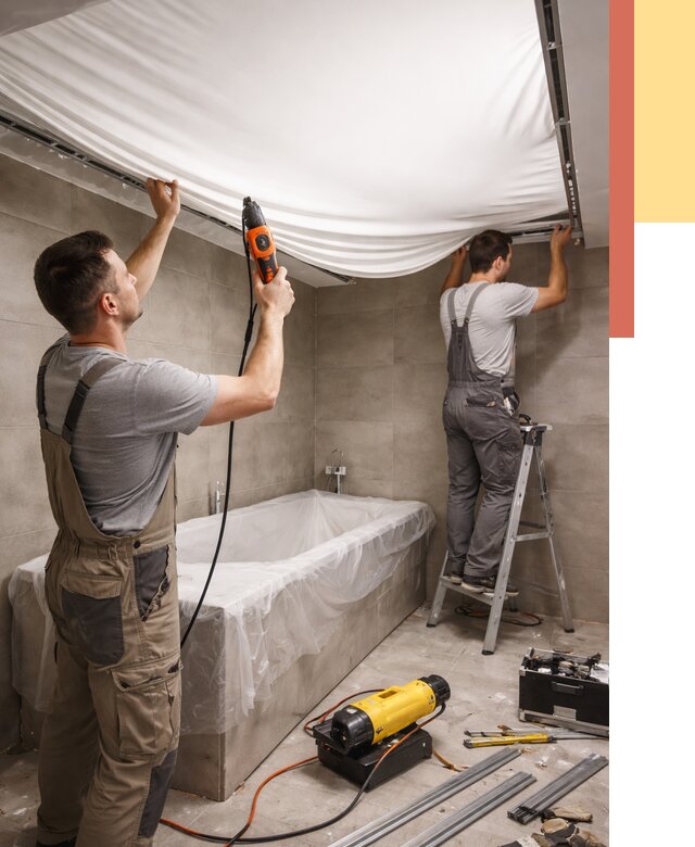 Монтаж натяжного потолка в ванной в Кстово от 1222 руб. под ключ | ОТДЕЛОЧНИК-Ксв