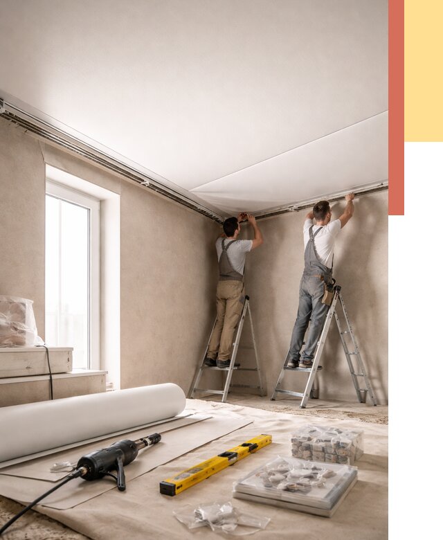 Монтаж натяжного потолка в спальне в Кстово от 3870 руб. под ключ | ОТДЕЛОЧНИК-Ксв