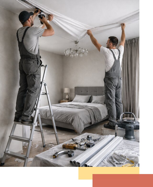 Монтаж натяжного потолка в спальне в Кстово