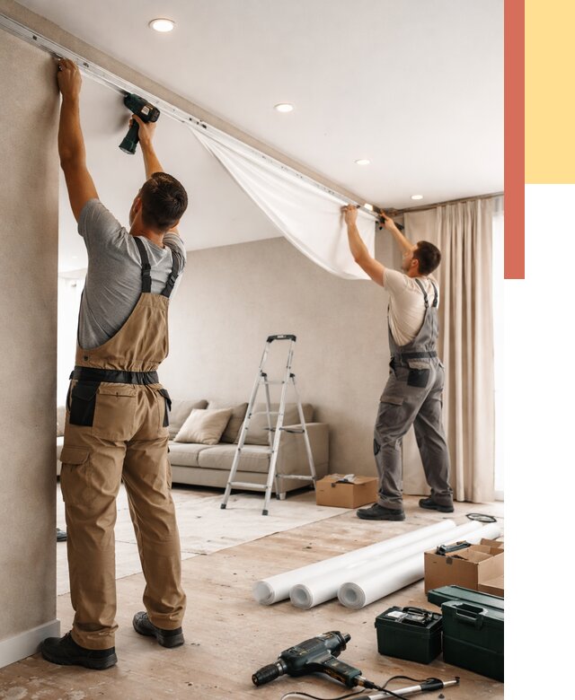 Монтаж натяжного потолка в гостиной в Кстово от 560 руб. | ОТДЕЛОЧНИК-Ксв