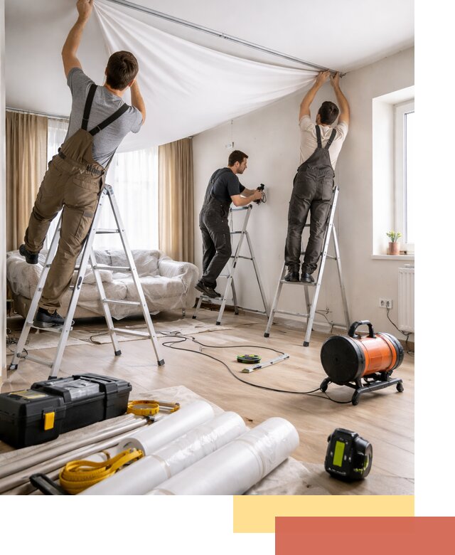 Монтаж натяжного потолка в гостиной в Кстово