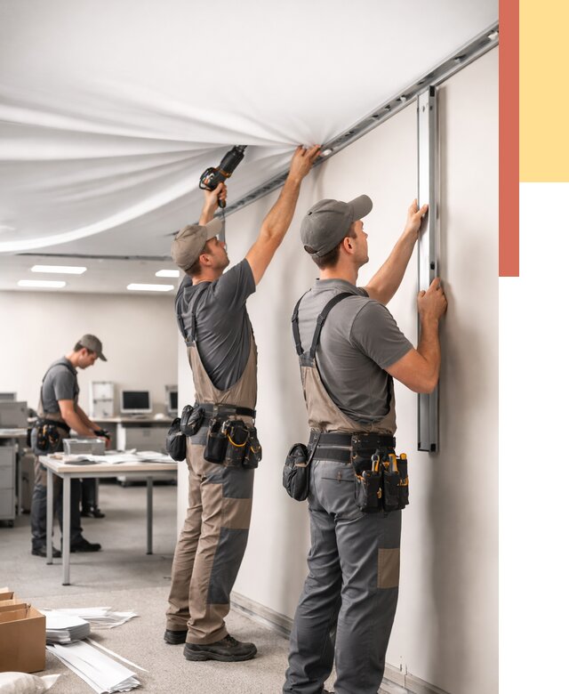 Монтаж натяжного потолка в офисе в Кстово от 458 руб/м² — быстро и недорого | ОТДЕЛОЧНИК-Ксв