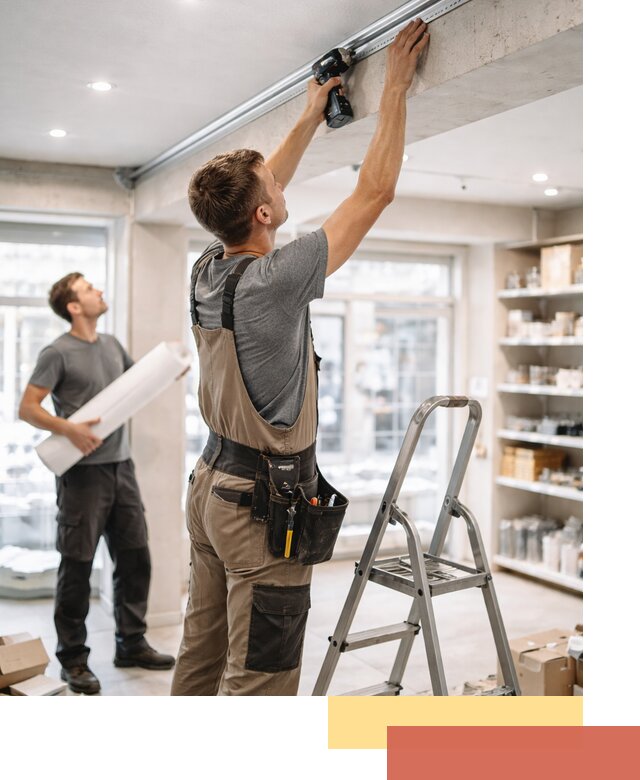 Монтаж натяжных потолков в магазине в Кстово