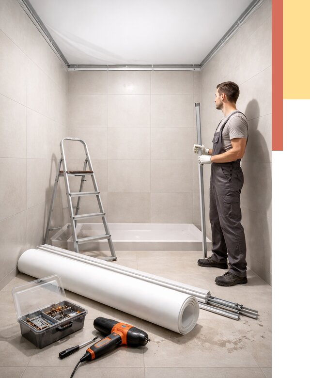 Монтаж натяжного потолка в санузле в Кстово от 1884 руб. — ОТДЕЛОЧНИК-Ксв