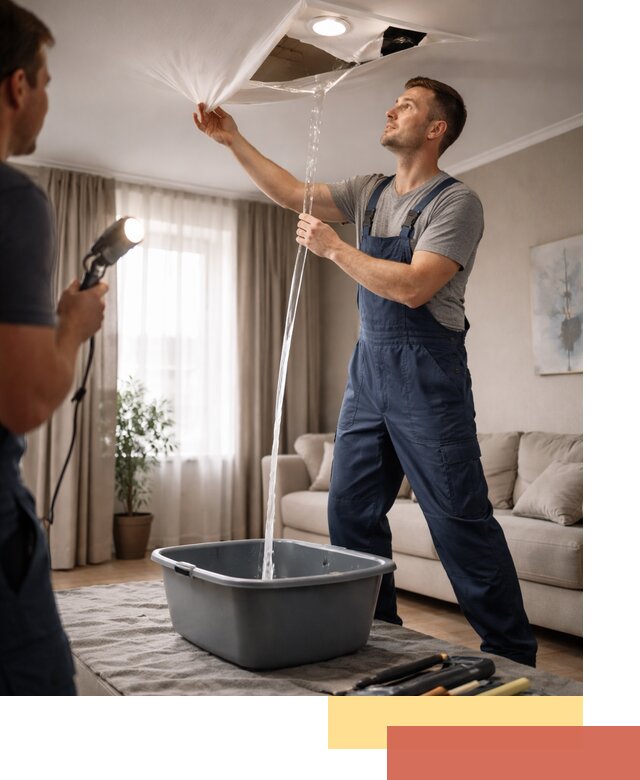 Слив воды с натяжного потолка в Кстово быстро и аккуратно