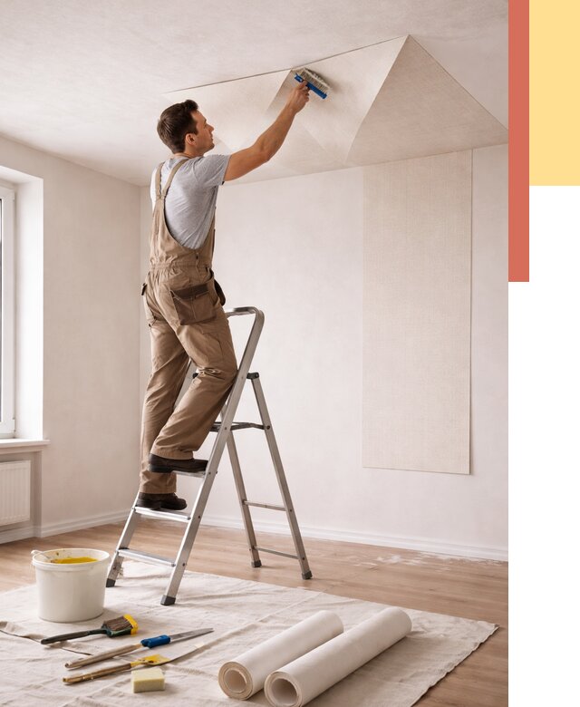 Поклейка обоев на потолок в Кстово от 4583 руб. быстро и недорого | ОТДЕЛОЧНИК-Ксв